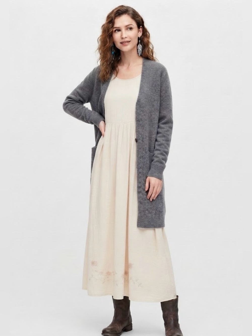 Uniqlo 100% Wool Gray Long Cardigan Sweater size XSMALL